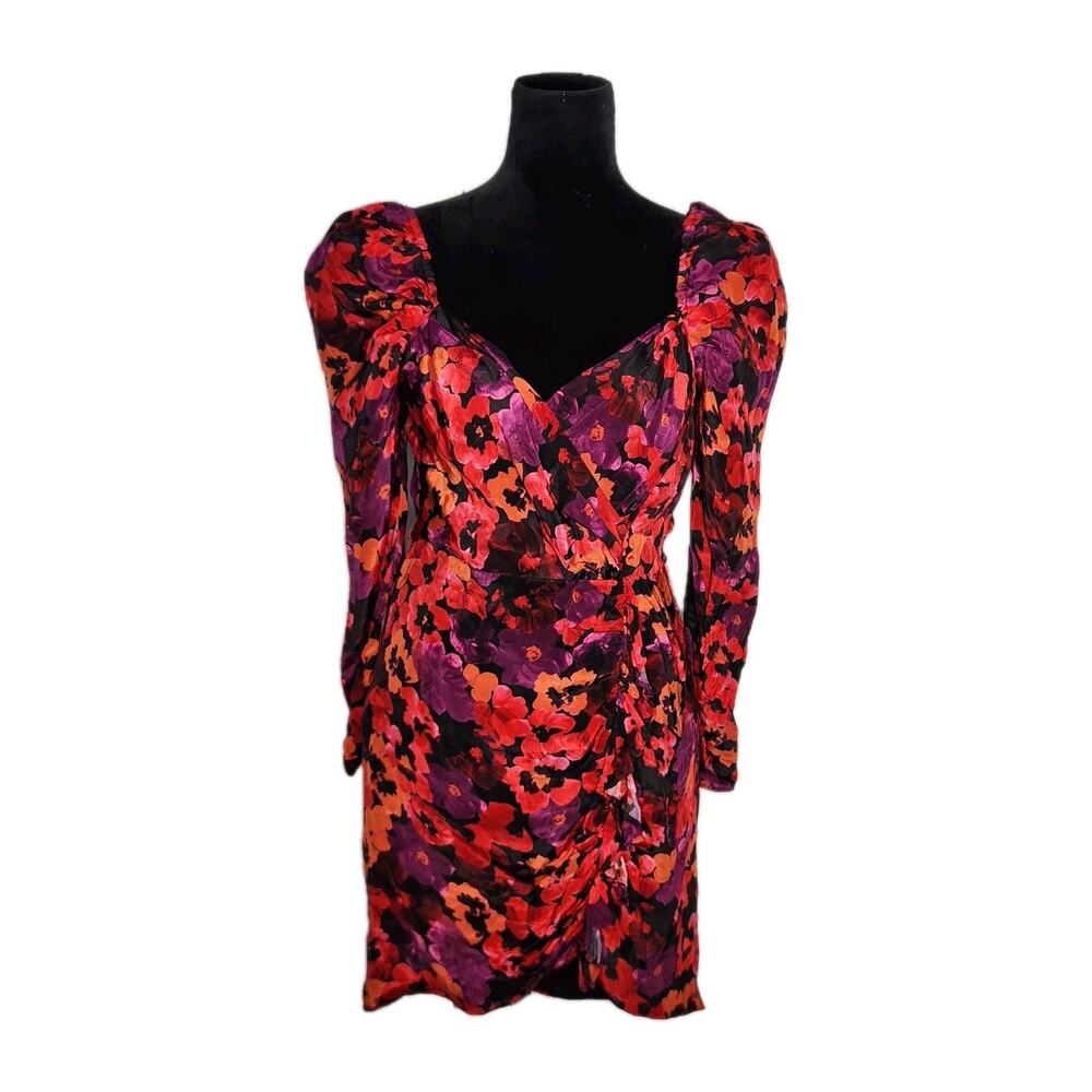 Saylor Alouette Red Floral Mini Dress Women's Size M Puff Sleeve Poppy Print